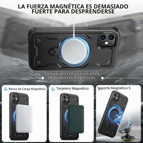 Vista 2 de para iPhone 11 Funda Magnética, para iPhone XR Funda Compatible con MagSafe, con 2 Protectores de Pantalla, con Soporte de Anillo, Funda de Negro