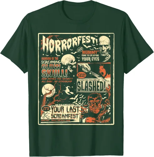 Vista 48 de Vintage Horrorfest Movie Poster Terror Old Time Halloween Camiseta S Negro