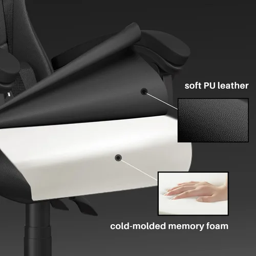 Vista 4 de Bigzzia - Silla de juegos con soporte lumbar, sillas ergonómicas para videojuegos, color negro