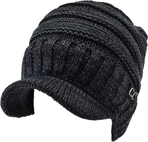 Vista 3 de C.C Gorro de punto acanalado de gran tamaño con visera