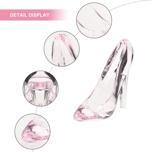Vista 7 de Adorno de zapatos de tacón alto de cristal, pantuflas de cristal rosa para niñas, decoración de princesa para fiesta de cumpleaños, regalo de boda