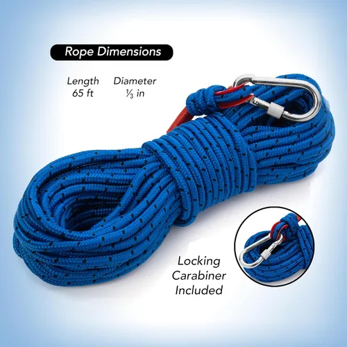 Vista 3 de Loreso - Mosquetón de cuerda de pesca con imán fuerte, cuerda de campamento – Cuerda multiusos resistente de 1200 libras, línea de poliéster