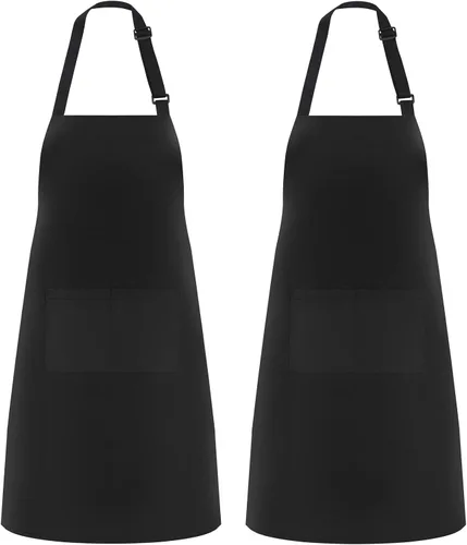 Vista 17 de NLUS Paquete de 2 delantales de cocina ajustables con babero, delantal de chef suave con 2 bolsillos para hombres y mujeres (rayas negras)
