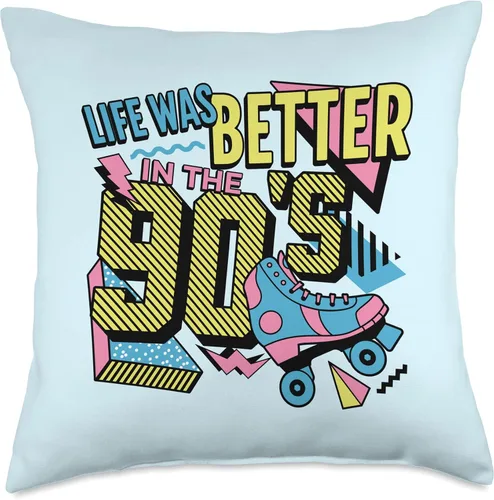 Vista 5 de Funny 90s Nostalgia Sayings Gifts Women Life was Better in The 90s Retro Vibe Millennial Gen X - Almohada con cita de 16 x 16 pulgadas, multicolor