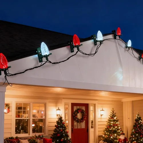 Vista 6 de Dazzle Bright C9 - Guirnalda de luces de Navidad, 100 luces LED de 66 pies, impermeables, conectables con 100 clips de resorte, decoración de Rojo