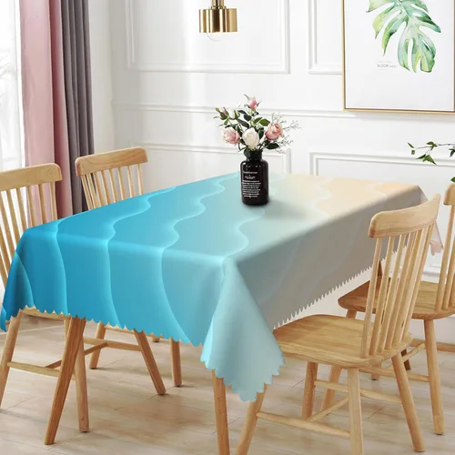 Vista 21 de Mantel oblongo, diseño de playa de 52 x 70 pulgadas, diseño de playa con estrellas de mar y olas de mar, con decoración impermeable y resistente a