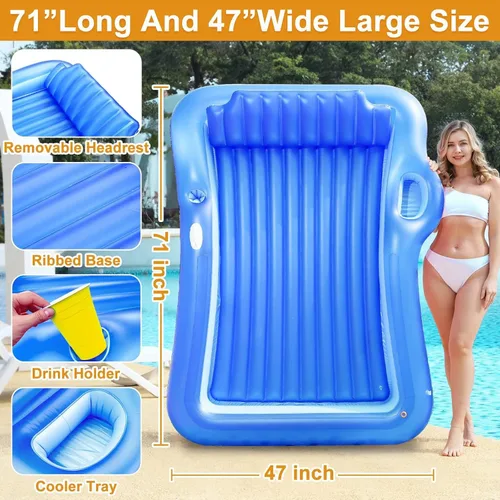 Vista 4 de TURNMEON Flotador inflable para tumbona de bronceado con aspersor, flotador grande de 71 x 47 pulgadas para adultos con respaldo, taza y soporte