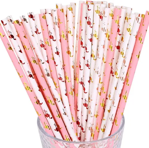 Vista 14 de 100 pajitas de papel mixtas para fiestas, color negro, rosa claro, azul, rojo, dorado, con lunares, burbujas, para cumpleaños, baby shower, boda