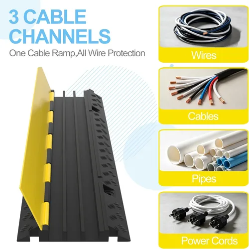 Vista 3 de RELIANCER Paquete de 2 rampas protectoras de cable de goma de 3 canales