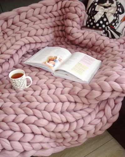 Vista 10 de Manta de punto grueso de 50 x 60 pulgadas, manta gigante tejida a mano con hilo 100% de lana merina, hecha a mano para cama, sofá, manta bohemia