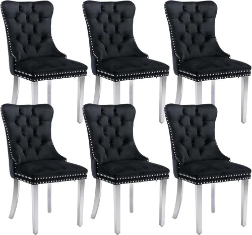 Vista 17 de Juego de 2 sillas de comedor de terciopelo beige, modernas sillas de cocina