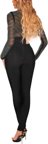 Vista 3 de SEBOWEL- Enterizoleotardo de mangas largas confeccionado en tela de malla transparente, para mujeres