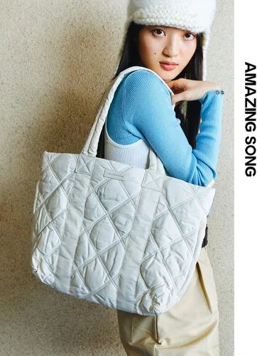 Vista 3 de Amazing Song Bolso de mano acolchado para mujer, bolso de hombro grande acolchado, bolso de diseñador de trabajo con cierre de cremallera