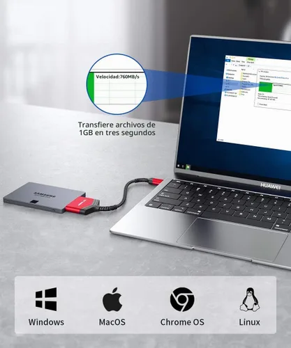 Vista 4 de JSAUX Cable adaptador SATA a USB para cable de nailon SSD/HDD de 2,5 pulgadas, color rojo