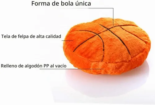 Vista 2 de Almohada de baloncesto de felpa de 18'. Almohada de fútbol mullida y duradera. Almohada con forma de balón de deportes, almohada de balón. Almohada