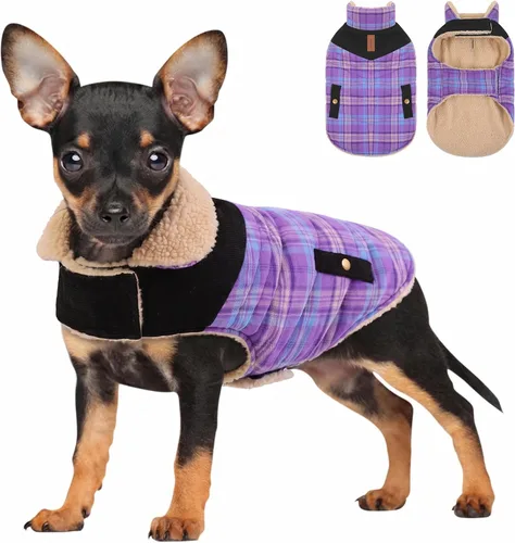 Vista 26 de Abrigo de invierno para perros pequeños, chaqueta sólida para cachorros, abrigo cálido para mascotas para clima frío, prendas acolchadas resistentes