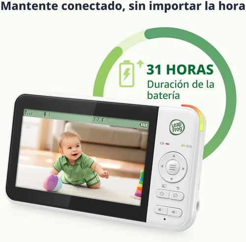 Vista 8 de LeapFrog Monitor de video para bebés: pantalla a color de 5 pulgadas, batería de 31 horas, FHSS seguro sin WiFi, zoom panorámico remoto, visión