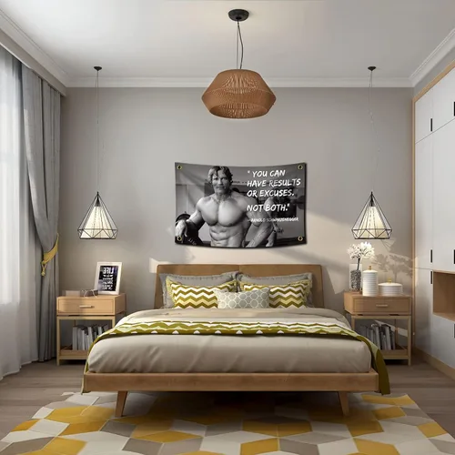 Vista 7 de Arnold Schwarzenegger Puedes tener resultados o excusas. No ambos. Bandera de 3 x 5 pies Cartel Inspirador Bandera duradera para pared de cueva