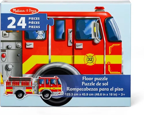 Vista 3 de Enorme rompecabezas de camión de bomberos para piso de Melissa & Doug, (24 unidades, 4 pies de largo)
