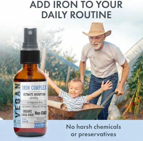 Vista 3 de Suplemento de hierro – Complejo de bisglicinato de 18 mg con vitamina C y B12, aerosol líquido, fácil absorción, sin OMG, sin azúcar, 2 onzas