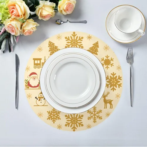 Vista 5 de Merry Christmas Snowflake Gold Snowman Circle placemats Thick placemats for Dining Table 15x15 in individuales
