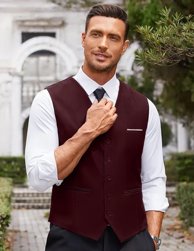 Vista 3 de Coofandy chaleco para traje o esmoquin con 5 botones, para hombre.