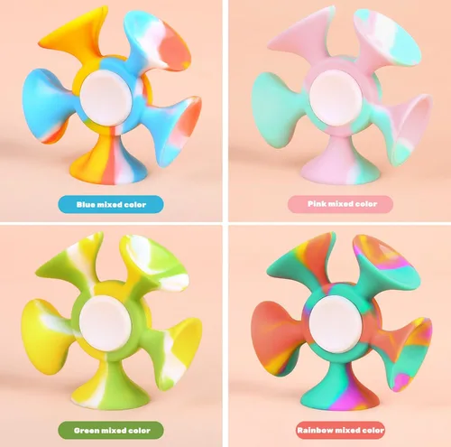 Vista 7 de Paquete de 4 Fidget Spinner con ventosa – Juguete sensorial seguro y suave para aliviar la ansiedad para adultos y niños de 8 a 12 años Juego