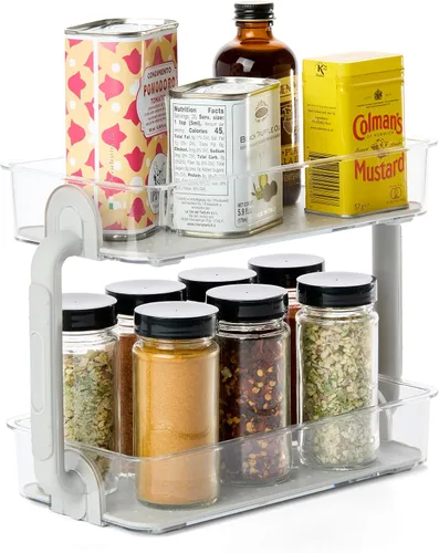 Vista 5 de madesmart Organizador de especias escalonado, 8 tarros para artículos esenciales de cocina, almacenamiento vertical para sal, pimienta, cayena