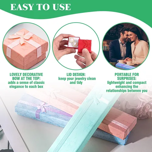 Vista 5 de 21 cajas de regalo de joyería vacías de 7 colores con tapas, juego surtido que contiene 1.5 x 1.5 pulgadas, 2 x 3 pulgadas y 7.9 x 1.6 pulgadas