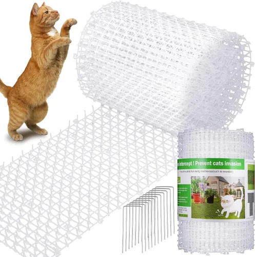 Vista 8 de Sanwuta Tapete disuasorio para gatos de 26.3 pies, 2 piezas, tapete disuasorio para gatos al aire libre con púas, tiras de espinillas para Gris