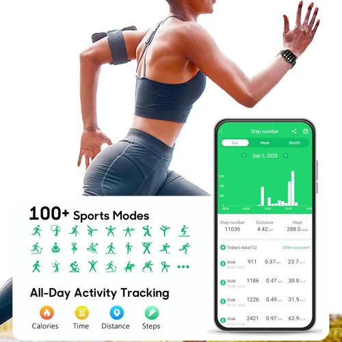 Vista 5 de KALINCO Reloj inteligente para hombre, rastreador de fitness de 1.69 pulgadas con frecuencia cardíaca, presión arterial, seguimiento de oxígeno