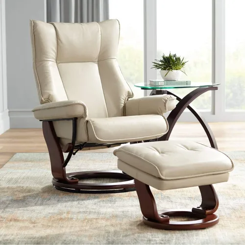 Vista 2 de Benchmaster Morgan Stucco - Sillón reclinable giratorio de piel sintética con silla otomana, sillón moderno, ergonómico, manual, reclinable Estuco