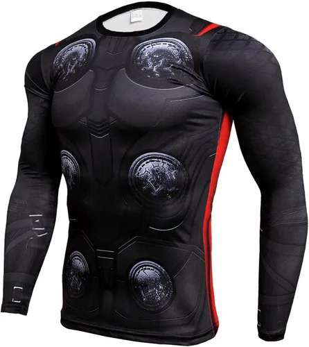 Vista 2 de 3D Super Hero Close-Fitting Quick-Drying Elastic Sport Cosplay T-Shirt Long Sleeve
