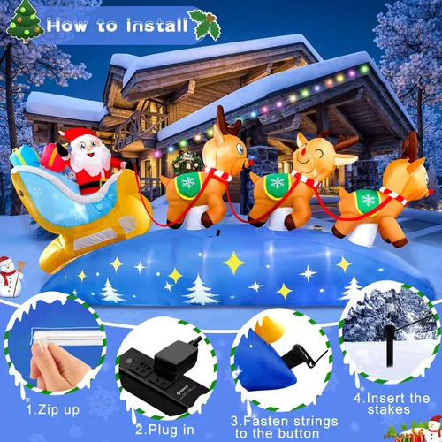 Vista 3 de Inflables de Navidad de 9.5 pies para decoración al aire libre, luces LED integradas, decoraciones inflables para vacaciones, jardín, césped