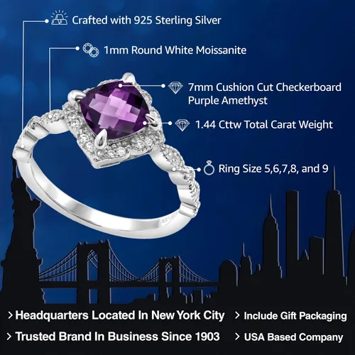 Vista 41 de Gem Stone King Anillo de compromiso solitario de moissanita blanca con piedra natal de corte cojín de 0.276 in para mujer, plata de ley 925