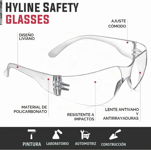 Vista 2 de SAFE HANDLER Hyline Anti Fog Color/Clear Safety Glasses, ANSI Z87.1