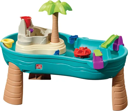 Vista 8 de Step2 Mesa de agua marítima para derrame y salpicadura, juego sensorial de dos niveles para actividades de agua y arena, viene con paraguas