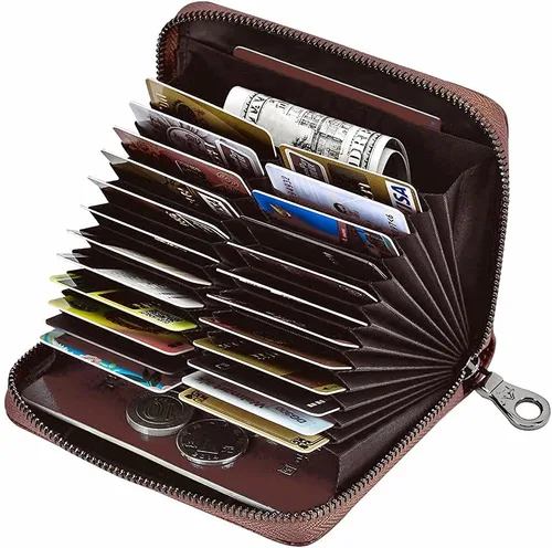 Vista 2 de EASTNIGHTS Funda de cuero genuino para tarjetas de crédito, cartera para tarjetas RFID, cartera de pasaporte de viaje
