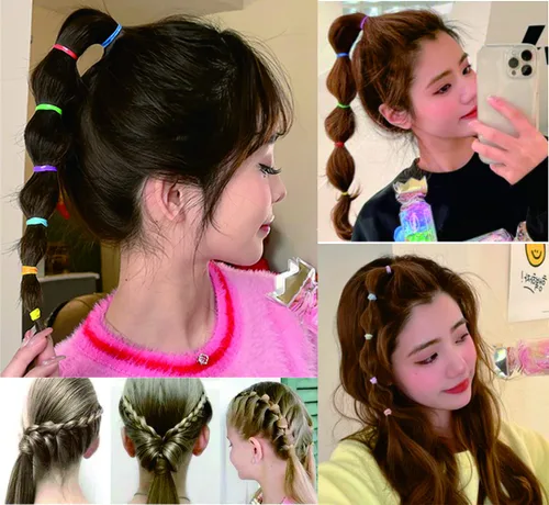 Vista 6 de Juego de 2000 piezas de accesorios para el cabello negro: mini bandas elásticas para cola de caballo, lazos pequeños antideslizantes para niñas