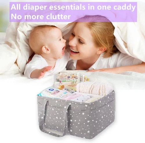 Vista 2 de Organizador de pañales para bebé Cesta de almacenamiento para regalos de baby shower para niña o niño Portátil Grande Porta pañales para cambiador