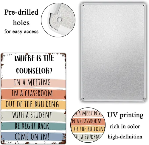 Vista 3 de LYXDS Letrero de puerta de consejero escolar Where Is The Counselor Counseling Office Decor Poster Metal Tin Sign School Classroom Decor 8x12 in