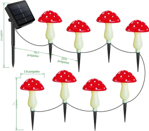 Vista 2 de Paquete de 8 luces solares de hongos rojos para decoración de jardín al aire libre