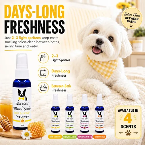 Vista 5 de Warren London Wet Kiss Milk & Honey - Aerosol de colonia para perros, 2 onzas