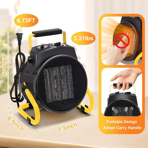 Vista 4 de Calentadores al aire libre para patio, calentador eléctrico de garaje de 1500 W con protección contra sobrecalentamiento, calentamiento rápido en 3