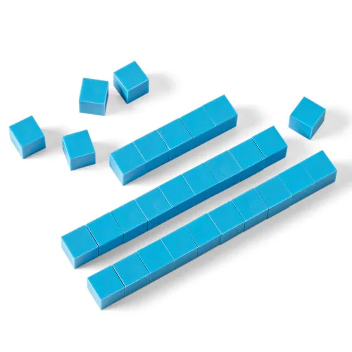 Vista 3 de hand2mind Base de plástico azul de diez bloques de unidades, bloques de valor posicional, cubos de conteo para matemáticas de niños, juego de base