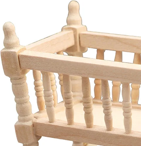 Vista 9 de Cuna de madera para muñecas de 1 a 12 escalas, modelo de casa, casa de muñecas en miniatura, cunas para casa de muñecas, moisés para jardín