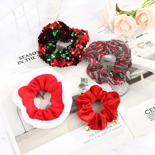 Vista 4 de 5 bandas elásticas para el cabello para Navidad (rojo)