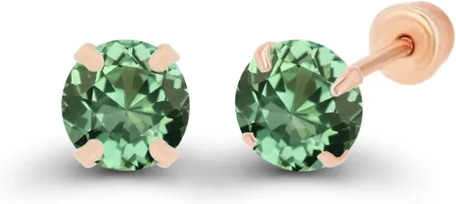 Vista 2 de Aretes de tuerca solitario de oro macizo de 14 quilates hipoalergénicos de 0.118in con piedra natal redonda, Metal Gema Piedra, Circonia cúbica