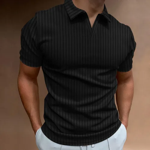 Vista 2 de Mens Ribbed Henley Shirts Muscle Slim Fit Knit Stretch Shirt Men's Muscle V Neck Shirts Slim Short Sleeve Cotton T Shirts