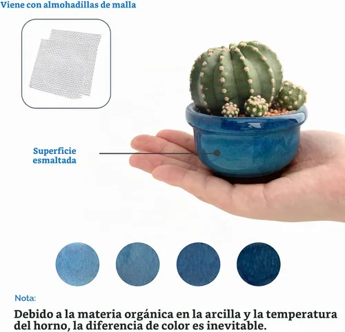 Vista 5 de kilofly Happy Bonsai - Juego de 4 macetas esmaltadas con 4 pantallas de drenaje de malla suave